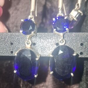 Elegant Sterling Silver Blue Stone Drop Earrings